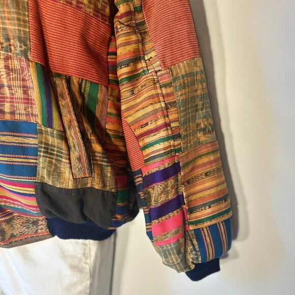 Patchwork Vintage 80's Bomber Jacket Warm Unique Street Style Boho Chic Ranch - Picture 6 of 8